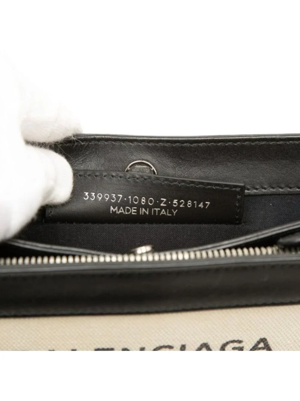 Balenciaga Navy Pochette Crossbody Shoulder Bag Beige Black Canvas Leather